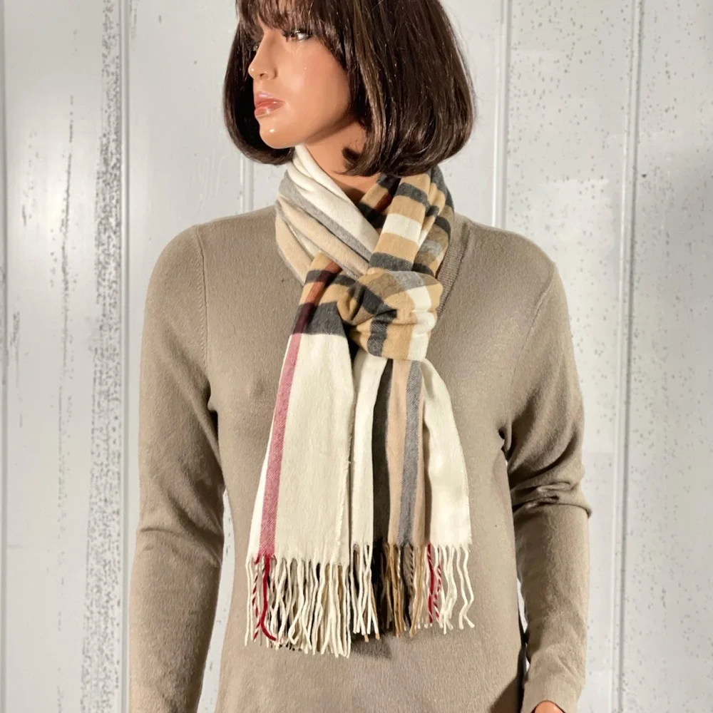 * Women's Oversize Plaid Shawl Scarf Fringe